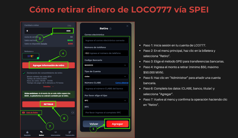 Cómo Depositar y Retirar Dinero en LOCO777: Guía Detallada 2 Cómo retirar dinero de LOCO777 vía SPEI